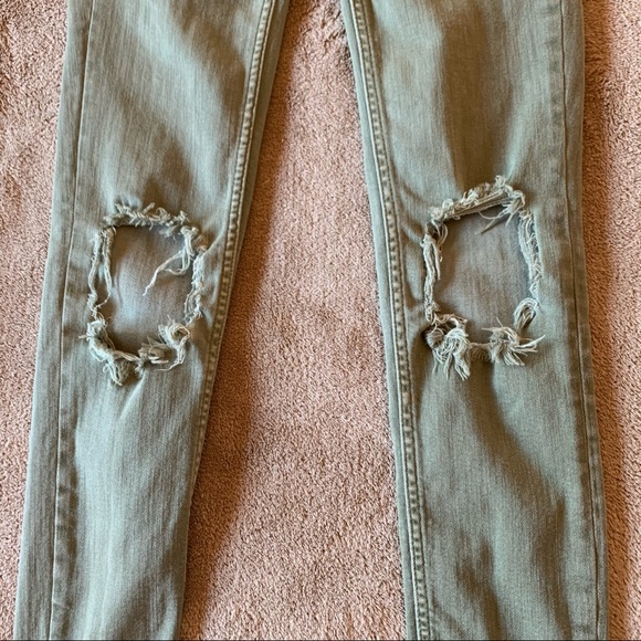 Free People Olive Green Distressed Skinny Jeans 24 - Picture 13 of 16